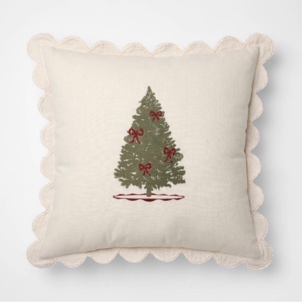20"x20" Embroidered Tree & Scalloped Edge Pillow Cream - Threshold Studio McGee